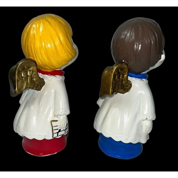 1960s Kitchy Boy Girl Kissing Angels Hand Painted Japan Christmas In Box Ceramic - Picture 4 of 9